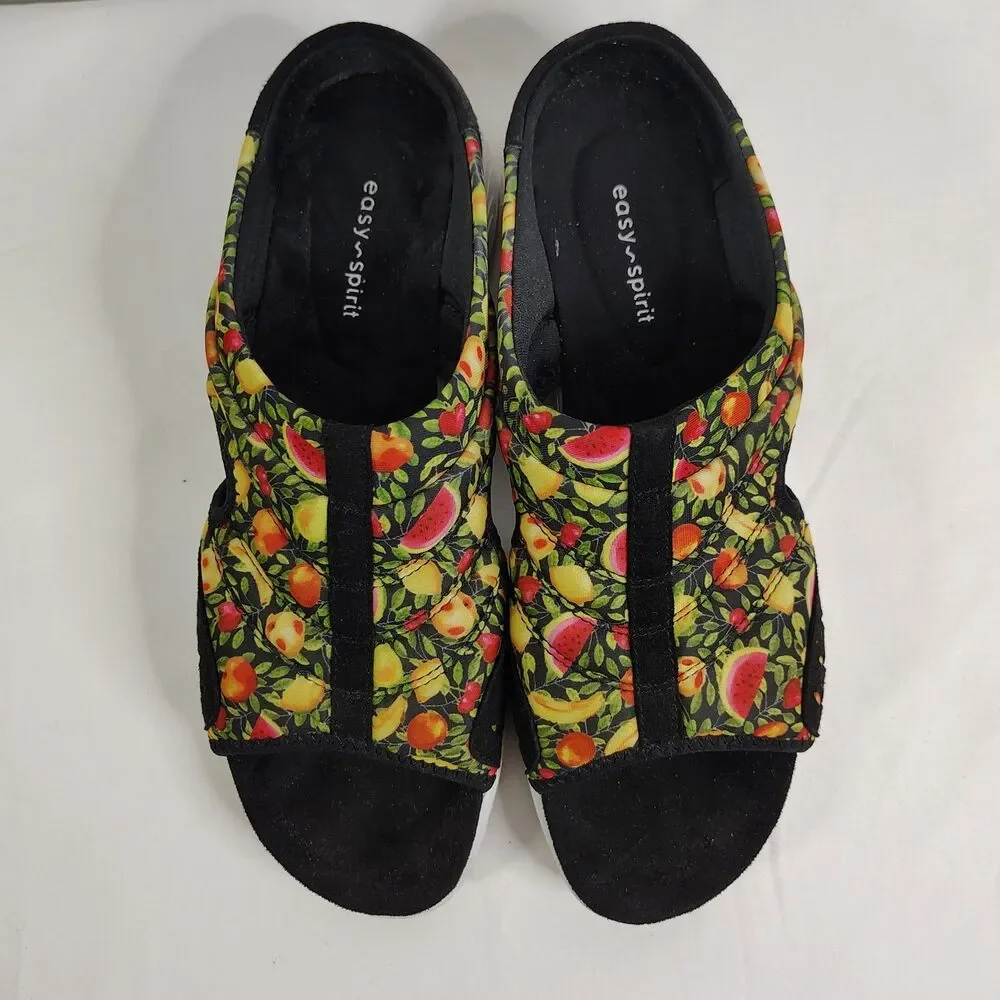 Easy Spirit Fruit Print Slip On Comfort Sandals Mules Women’s 9.5 Casual Shoes